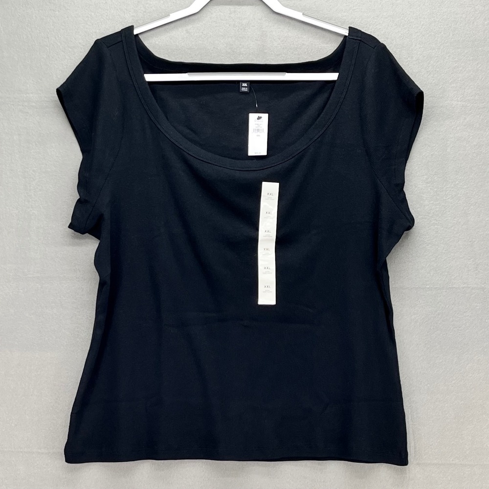 NWT Banana Republic Womens XXL 2-Pack Ribbed Scoop Neck Tees Black Gray